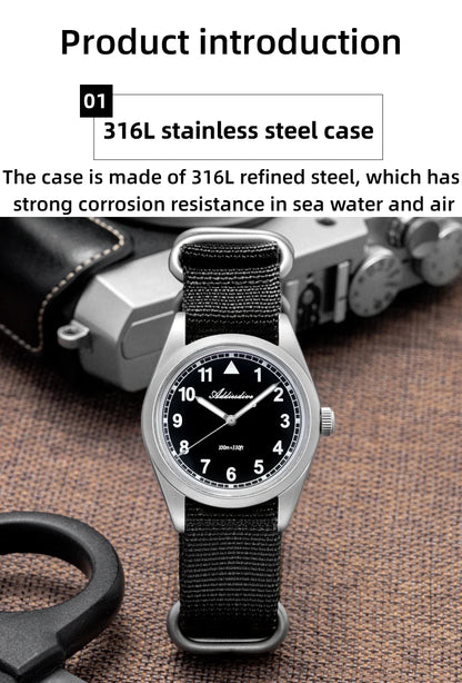 Water-Resistant Diver Quartz Watch Luminous Hands, Nylon Strap, 100m Water Resistance
