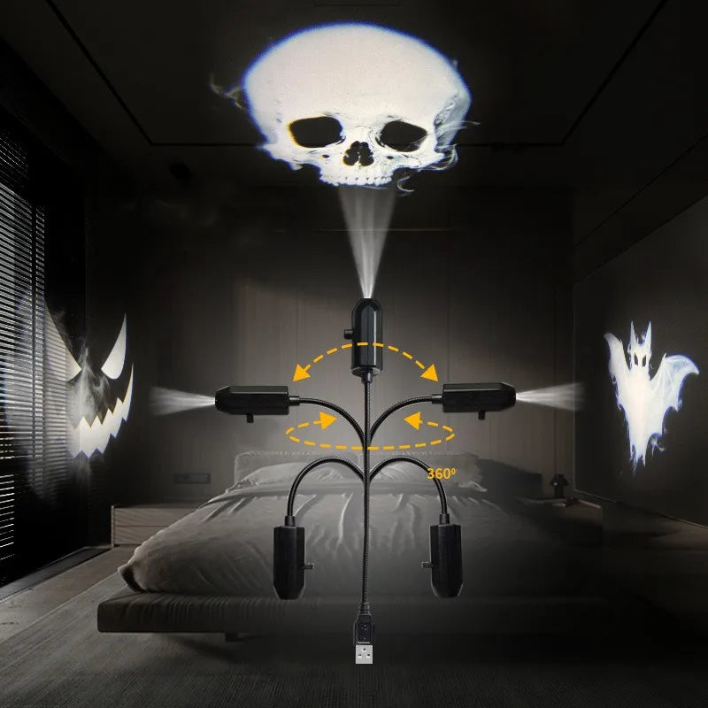 Halloween2025 Edition Projector Light USB LED Projector Lamp With Switchable Ghost Skull Patterns Ceiling Wall Decor Fall