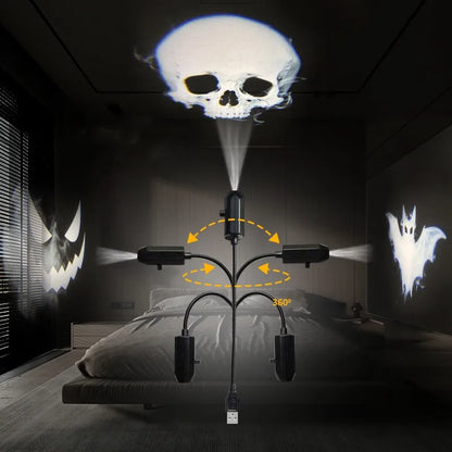 Halloween2025 Edition Projector Light USB LED Projector Lamp With Switchable Ghost Skull Patterns Ceiling Wall Decor Fall
