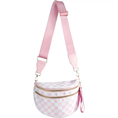 high-capacity sling bag with adjustable strap – Casual women's checkered crossbody shoulder bag