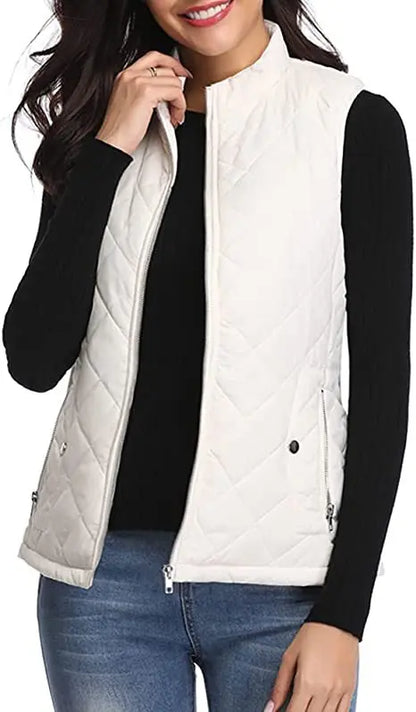 Light Women Quilted Vest - Stand Collar Cotton Winter