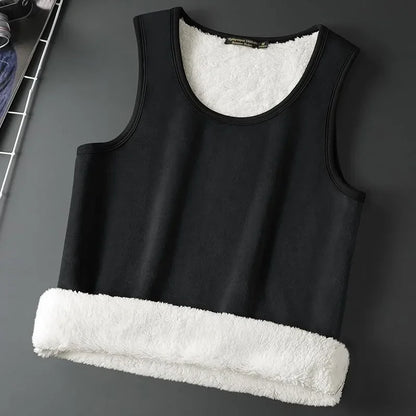 Velvet Lamb Thermal Vest - Sleeveless Insulated Men's T-shirt for Cold Weather, Large Size Cozy Top