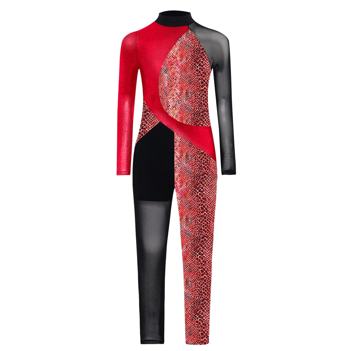 Long Sleeve, Snakeskin, Polyester, Nylon, Elastane, For Ballet, Rhythmic Gymnastics – Stretchy Girls Unitard