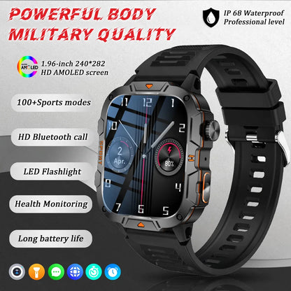 1.96 Inch AMOLED Display, 5ATM Water-Resistant, Bluetooth Call Fitness Tracker, Fall 2025 – Smartwatch Rugged Military Grade