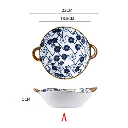 Inch 7.5 Japanese Ceramic Noodle Bowl With Handles Blue