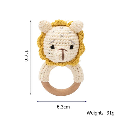 Crochet Wooden Animal Teether Rattle Newborn Sensory Toys