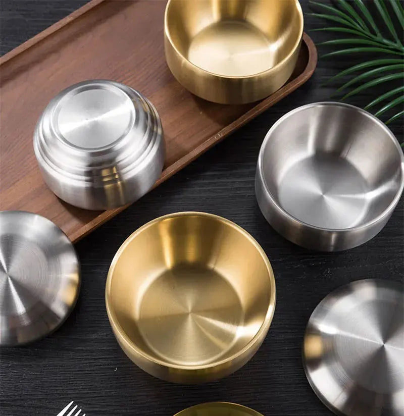 Steel Stainless Double Layer Rice Bowl With Lid Insulated