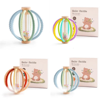 Rattle Baby Silicone Teether Wooden Newborn Sensory Toys