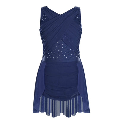 Light Girls' Leotard - Rhinestone Embellished, Mesh Skirt, Polyester/Nylon/Elastane, For Ballet, Gymnastics