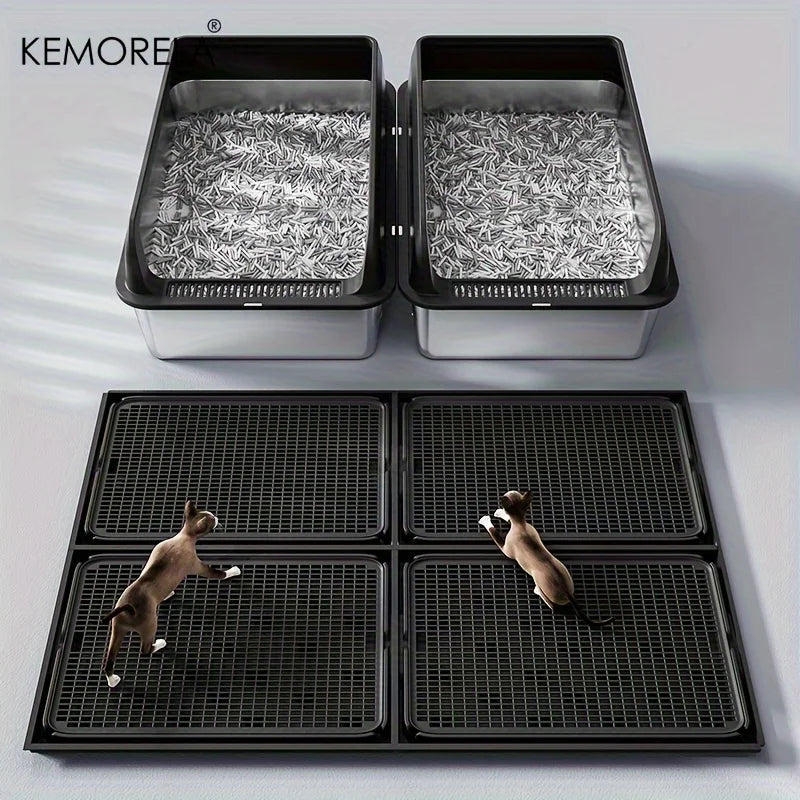 Semi-Enclosed Leak-Proof High-Sided with Mat 2026 – KEMORELA Extra Large Stainless Steel Cat Litter Box