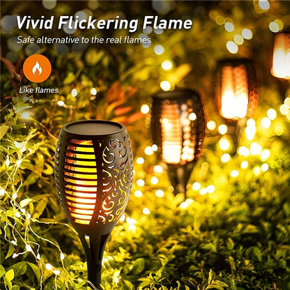 LED Solar Flame Torch Light - Water-Resistant Outdoor Garden Decoration, Flickering Lawn Lamp