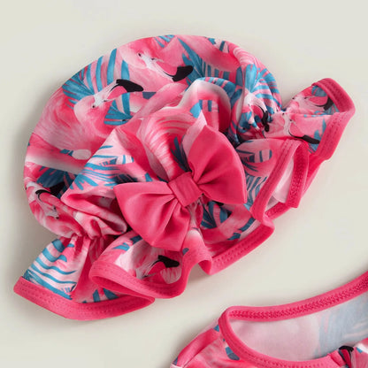 long-sleeve zipper, flamingo floral print, polyester, for summer – Light infant girl’s swimwear jumpsuit