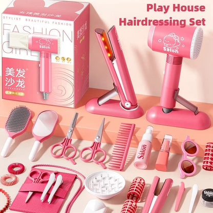 Kids Hair Salon Kit Pink Pretend Play Styling Kit With Hair Dryer And Accessories Fall 2025 Gift