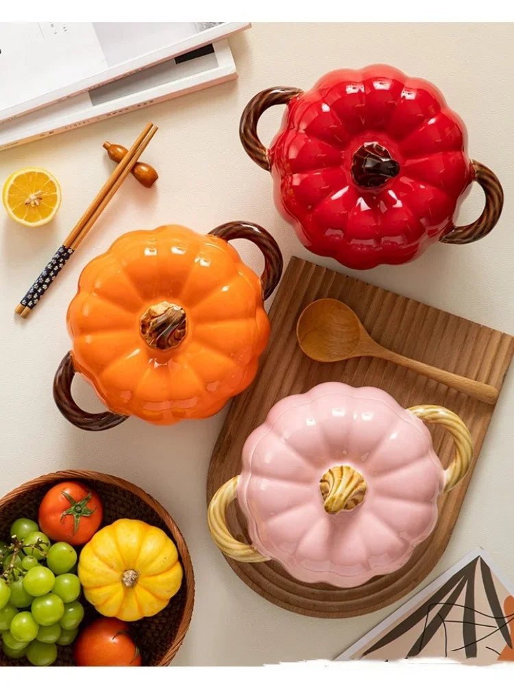 Ceramic2025 Edition Soup Pot Pumpkin Lid Porcelain Large Fall