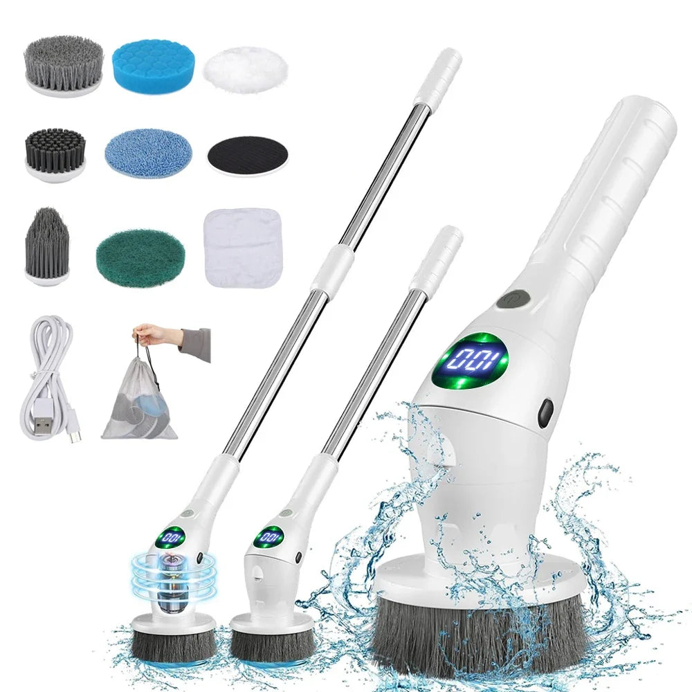Cordless Rotatable Motor-Driven Cleaning Brush - 8 in 1 Household Cleaning Device for Kitchen & Bathroom