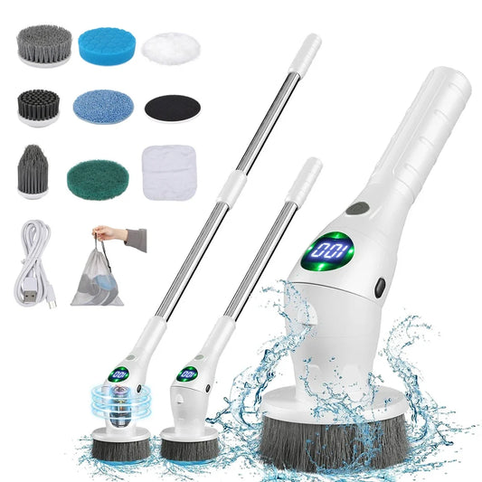 Cordless Rotatable Motor-Driven Cleaning Brush - 8 in 1 Household Cleaning Device for Kitchen & Bathroom
