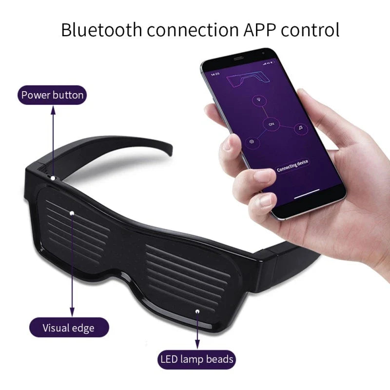 LED Bluetooth Text Glasses for DJs - USB Charging Party Gift