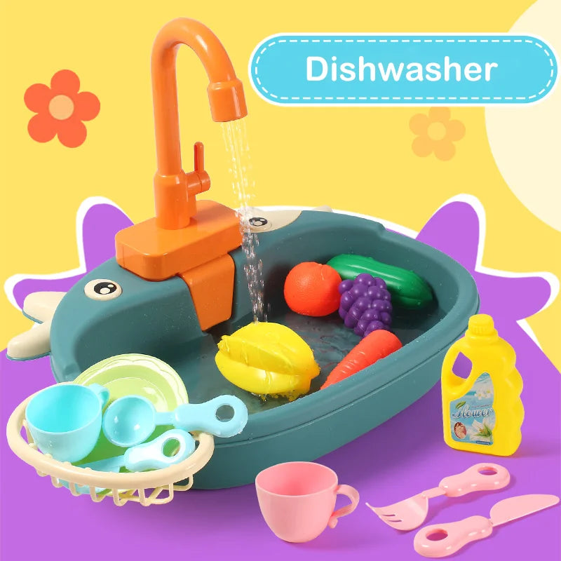 Kids Play Kitchen Sink Set with Temperature Sensing Dishwasher and Safe ABS Material for Pretend Play Role-Playing Fun-1