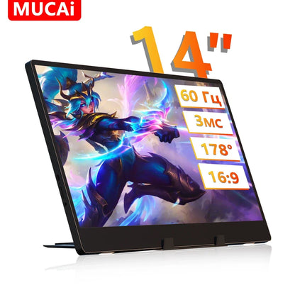 Travel-Friendly 14 Inch Monitor 178 Degree View Built In Speaker