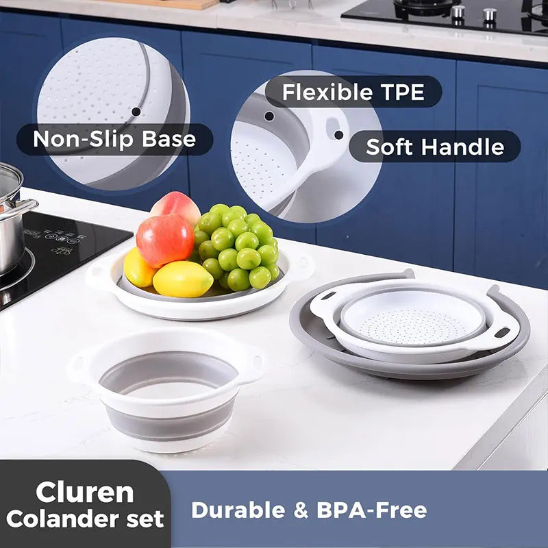 Foldable Colander Kit Self-Draining Over Sink Kitchen Strainer Spring 2026 Simple Storage
