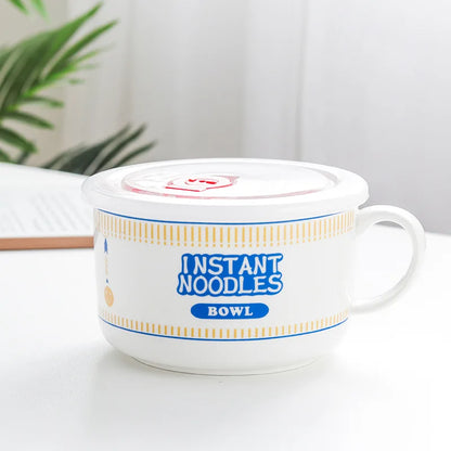 Noodle Instant Bowl Ceramic With Handle And Lid Large