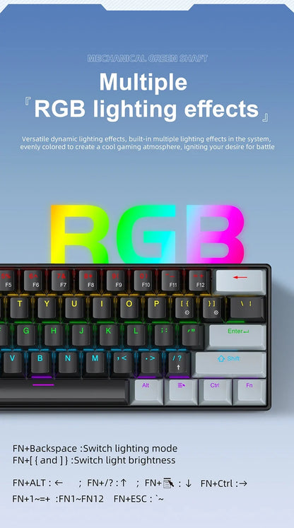 60 Percent Mechanical Mini Keyboard Wired RGB Travel-Friendly