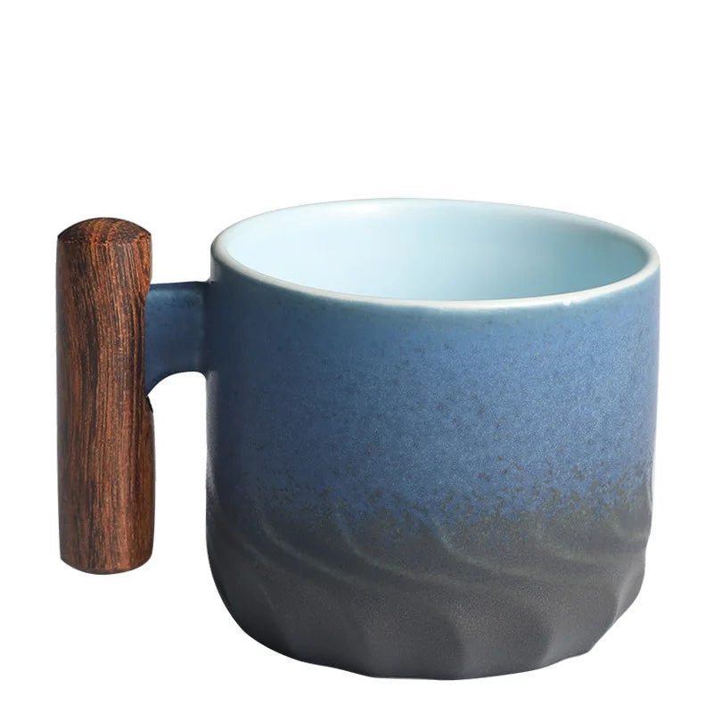Cup Espresso Porcelain With Wooden Handle Handmade Vintage Mug, Fall 2025 Cozy Gift For Coffee Lovers