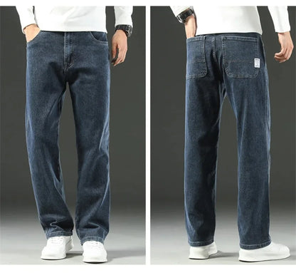 Men’s Stretchy Jeans - Wide Leg, Cotton, Business Casual