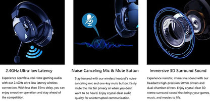 Cordless Gaming Headset Detachable Mic Multi Mode Comfort