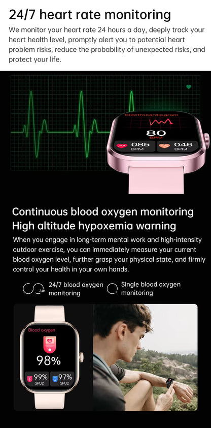 Health 2025 Smartwatch BP+ECG+HRV+BG Monitor with SpO2, Heart Rate, Sleep & Fitness Tracking