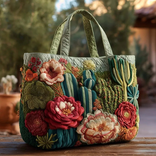 Quilted, 3D Floral Embroidery, Cotton, Regular Use – Sturdy Timeless Women's Tote Bag