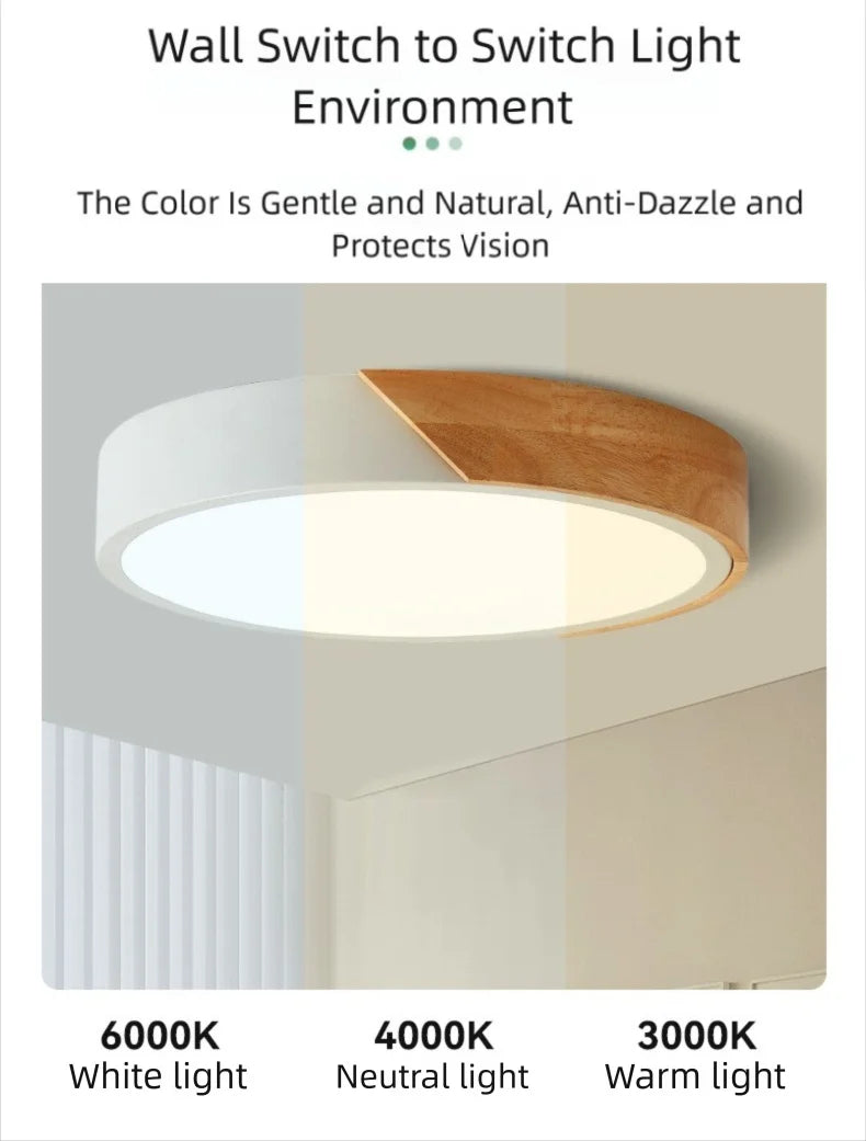 Japandi Led Ceiling Light Scandinavian Wood Contemporary Plush Glow Diffuser