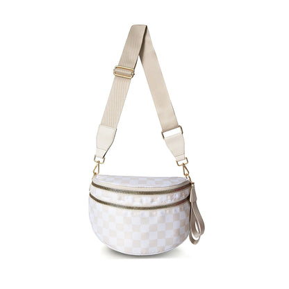 checkered nylon, box shape, travel and daily use – Multi-Use unisex crossbody bum bag