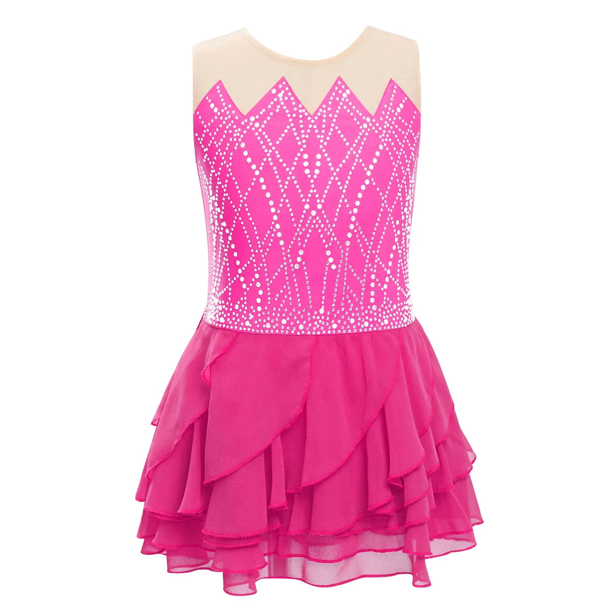 Light Girls' Leotard - Rhinestone Embellished, Mesh Skirt, Polyester/Nylon/Elastane, For Ballet, Gymnastics