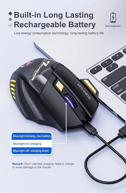 Cordless Gaming Mouse 3200DPI Dual Mode Battery-Powered