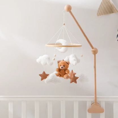 Crib Wooden Mobile Felt Bear Musical Newborn Sensory Toys