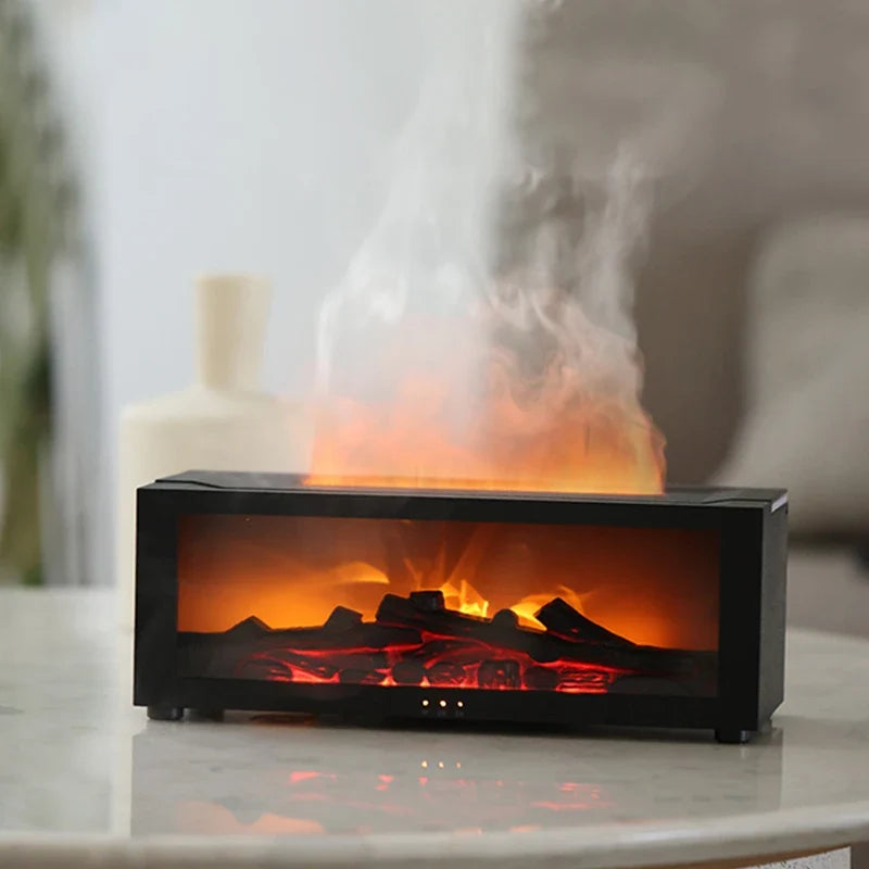 Creative Fireplace Air Humidifier Diffuser with LED Light Remote Control for Household Gift