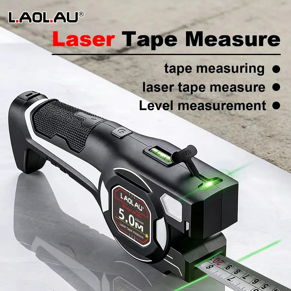 Type-C Battery-Powered Class II Laser Auto-Lock Device 2026 – LAOLAU 2-in-1 Laser Tape Measure 5M/16FT