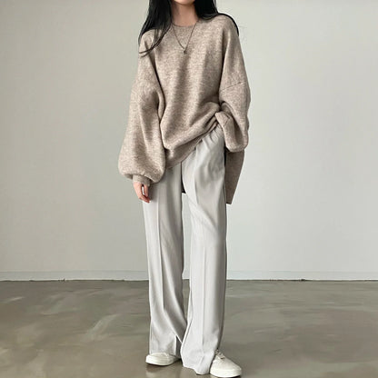 Cozy Oversized Women's Pullover - O Neck, Knit, Office Wear