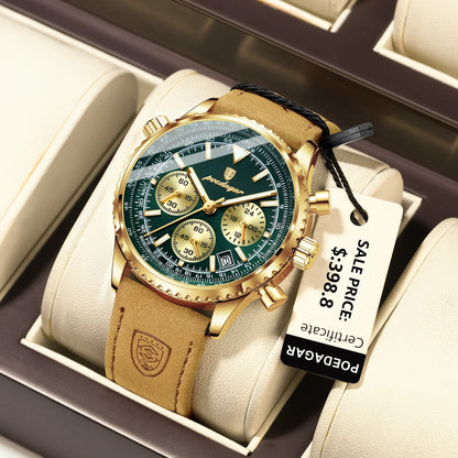 Quartz Chronograph Watch Water-Resistant Luminous Date Leather