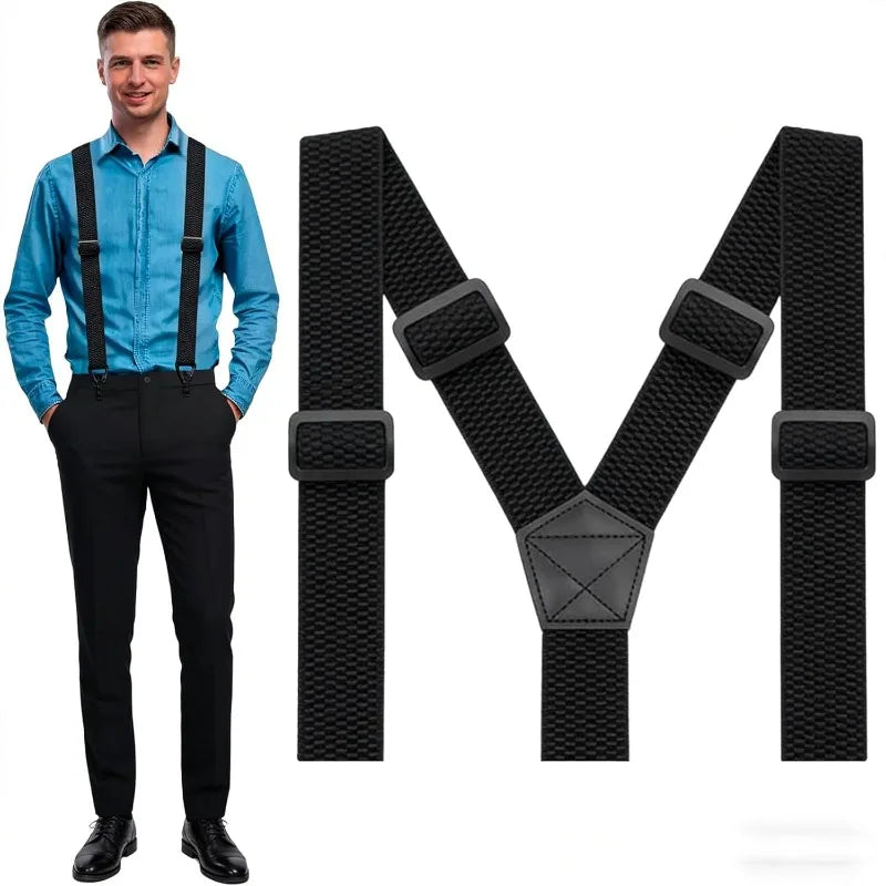 Black Suspenders 3.8cm Wide Y-Back Elastic Work Braces Fall 2026 With Plastic Gripper Clasps