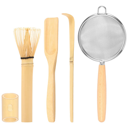 Bamboo Matcha Whisk Kit With Holder Scoop Sifter Starter