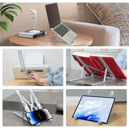 Travel-Friendly Flexible Aluminum Laptop Stand with Accessories - 6-Level Height, Anti-Slip Design, Enhanced Ventilation for 8-16" Laptops