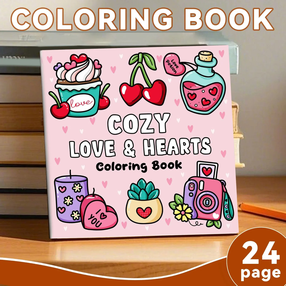 Book Coloring Adult Doodles Cozy Hearts Theme Fall 2025 Stress Relief Gift Idea
