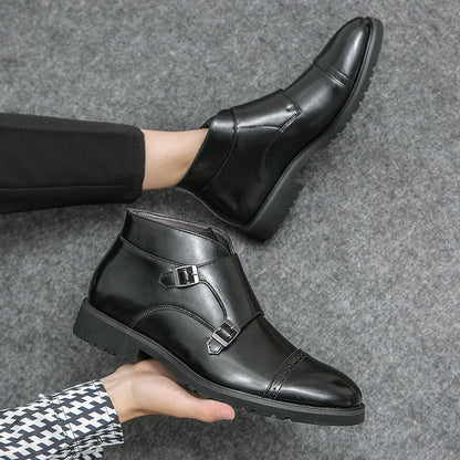 Mens Supportive Ankle Boots - Double Monk Cap-Toe, Leather
