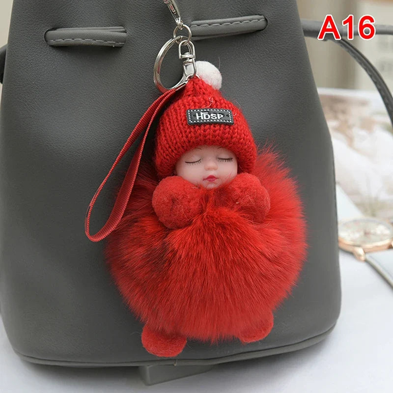 Sleeping Pompom Baby Keychain Plush Bag Charm Cute Gift