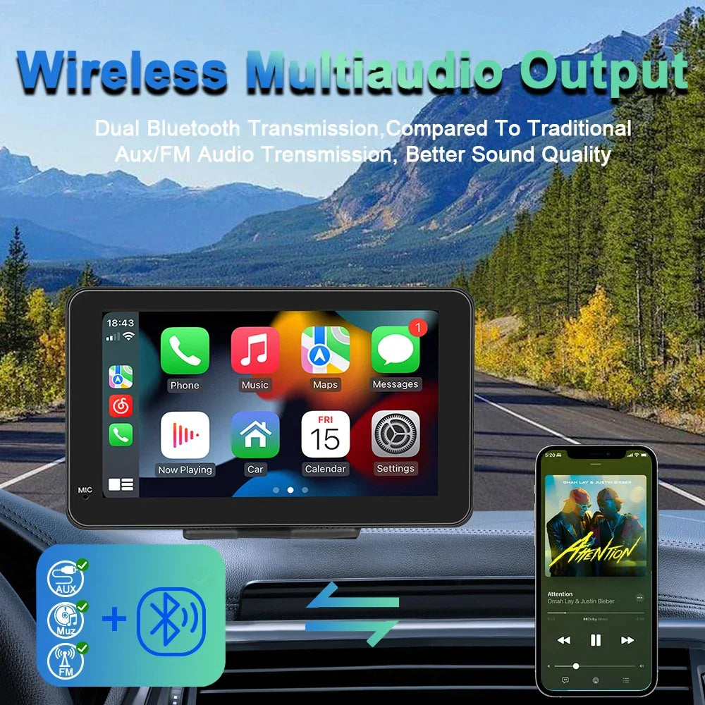 Stereo Car 7-Inch IPS Touchscreen With CarPlay Android Auto, GPS Navigation, WiFi, Rear View Camera