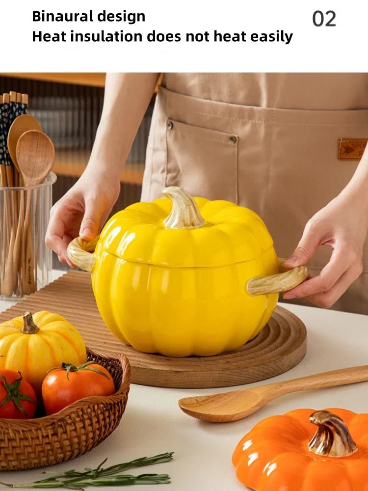 Ceramic2025 Edition Soup Pot Pumpkin Lid Porcelain Large Fall