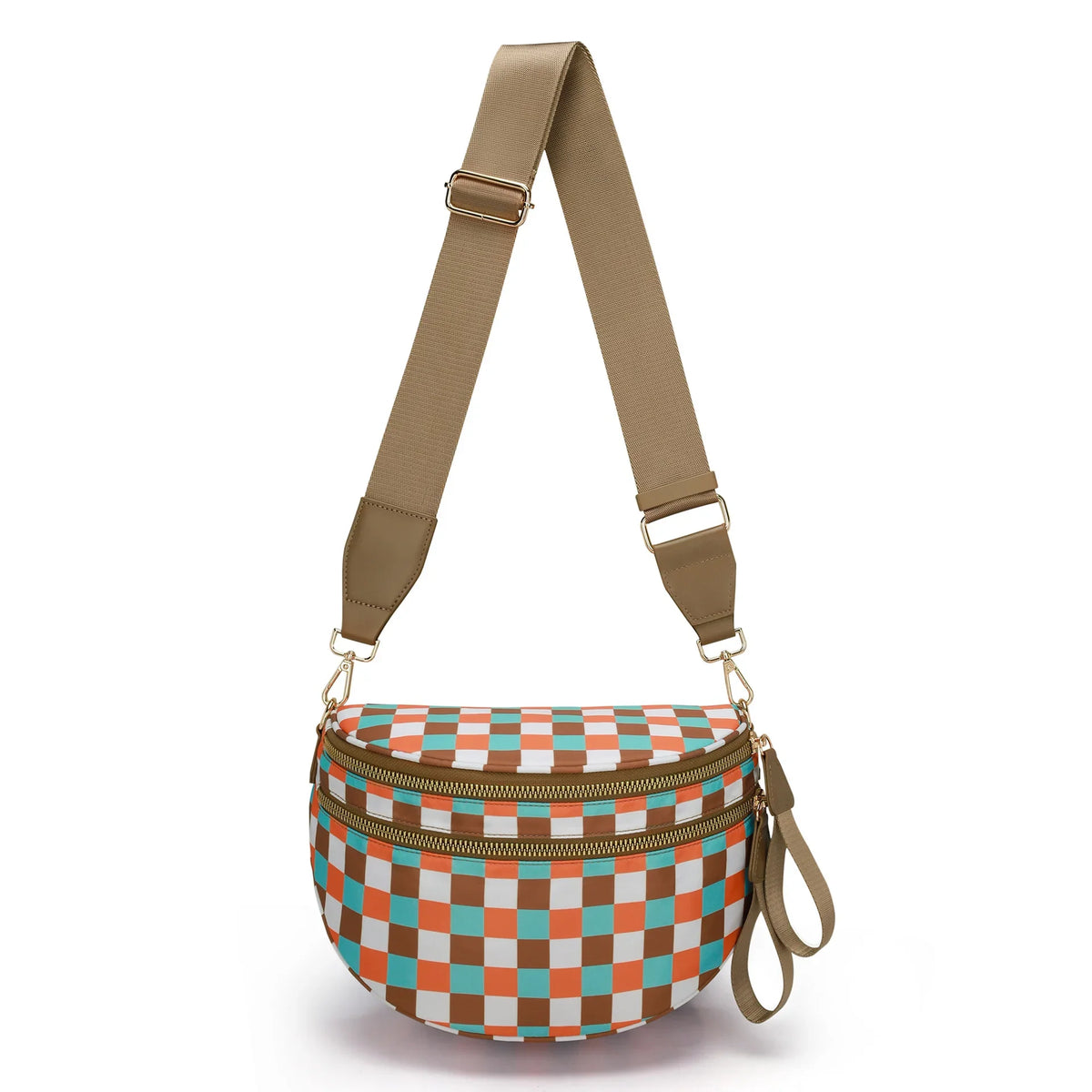 checkered nylon, box shape, travel and daily use – Multi-Use unisex crossbody bum bag