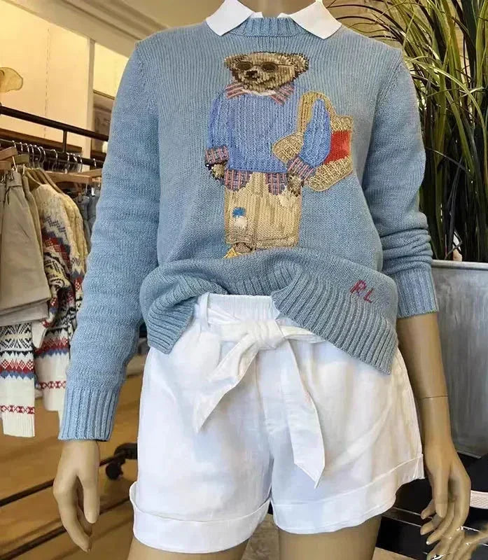 Plush Womens Knitted Sweater - Crewneck, Cotton, Weekend